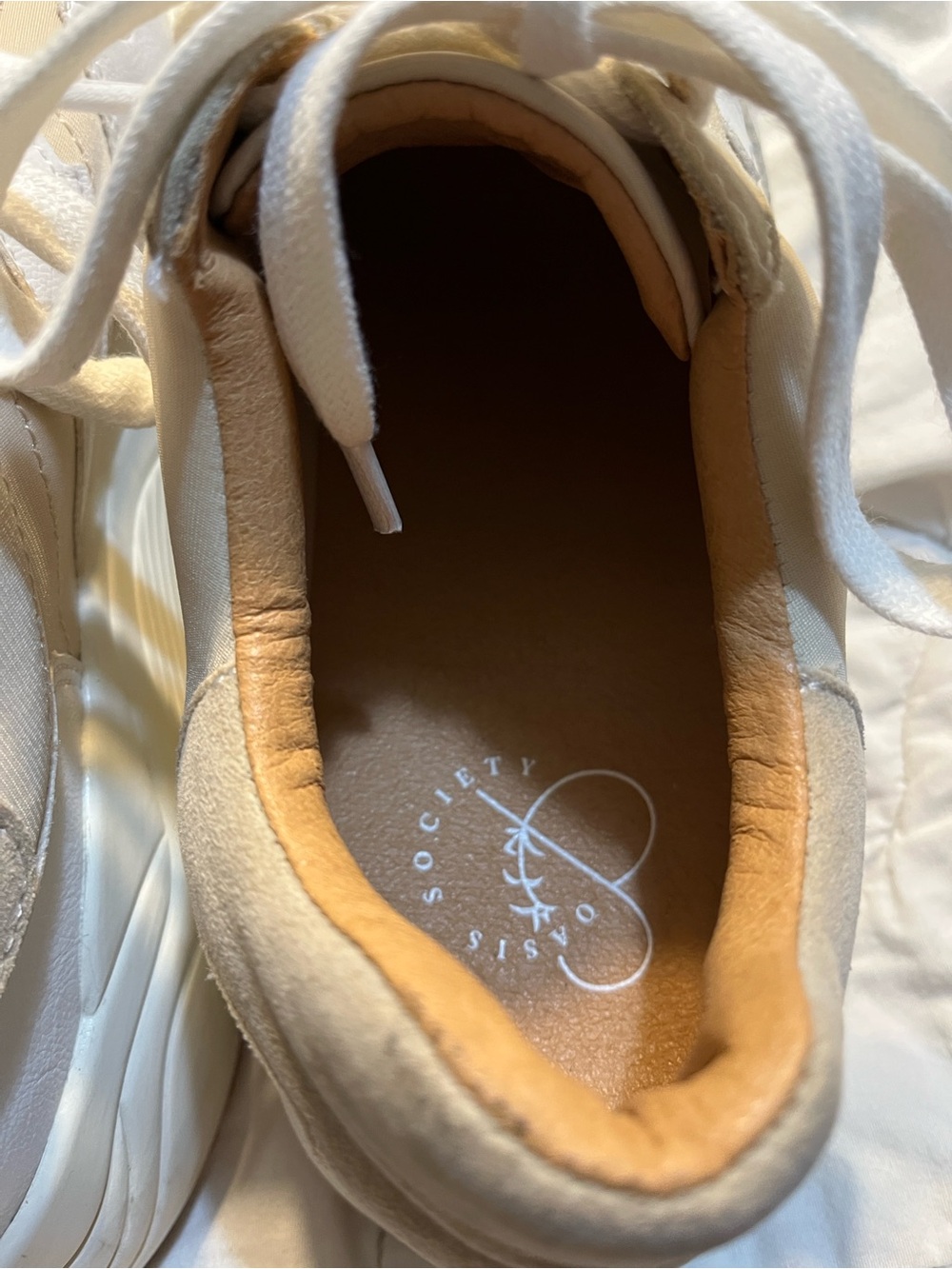 Beige and White Platform Sneakers with Cushioned Sole - Picture 7 of 9